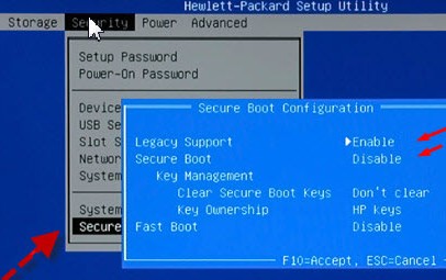 disable secure boot windows 10 hp slim